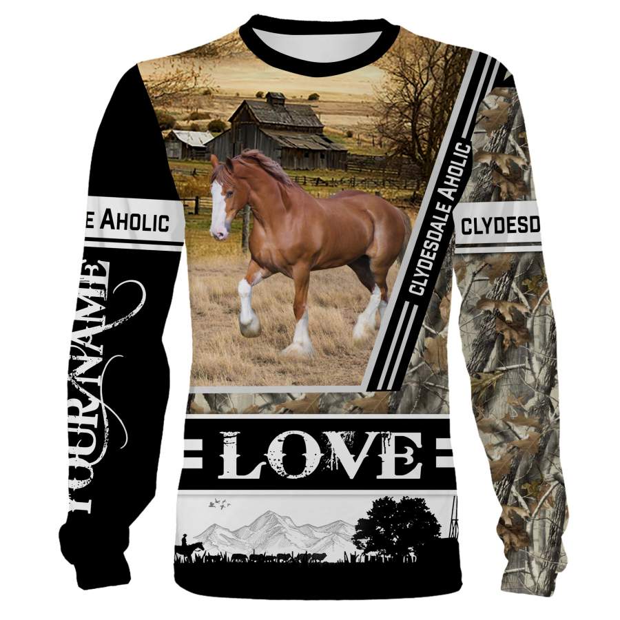 Beautiful Clydesdale Horse Custom name 3D Full printing shirt, Hoodie, Long sleeve – Love Horse clothing for Men, Women and Kid – FSD835