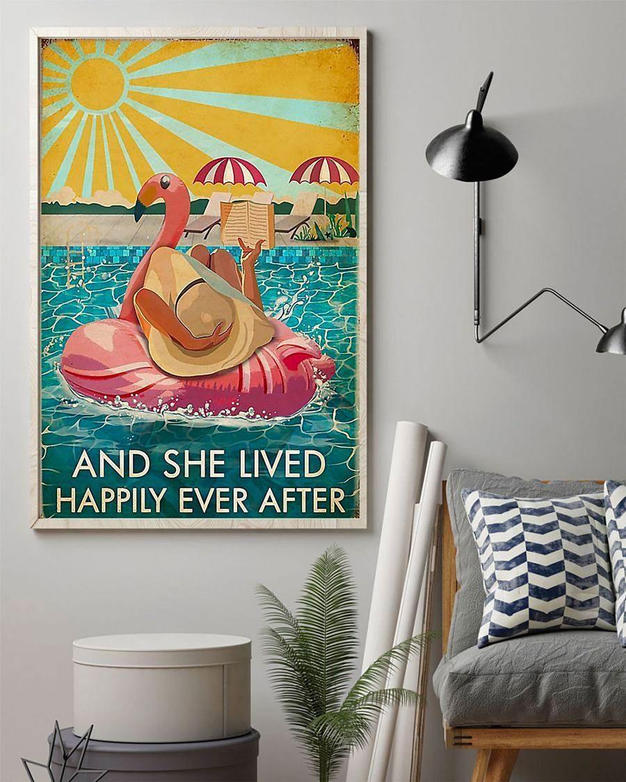 And She Lived Happily Ever After Flamingo – Best Idea Gift For Flamingo Lover, Gift For Home Decor, Gift For Family – Horizontal Canvas Matte Canvas Wall Art