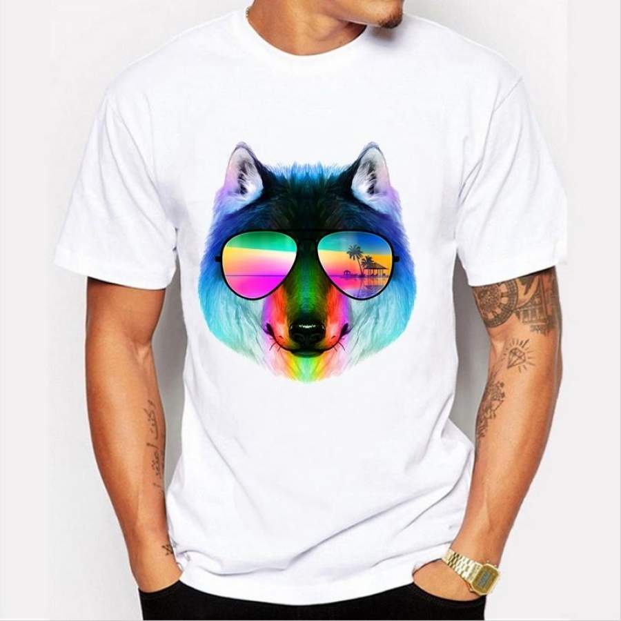 New Fashion Men T – Shirt Personalized Animal Printing Casual Short – Sleeved Round Neck White T – Shirt