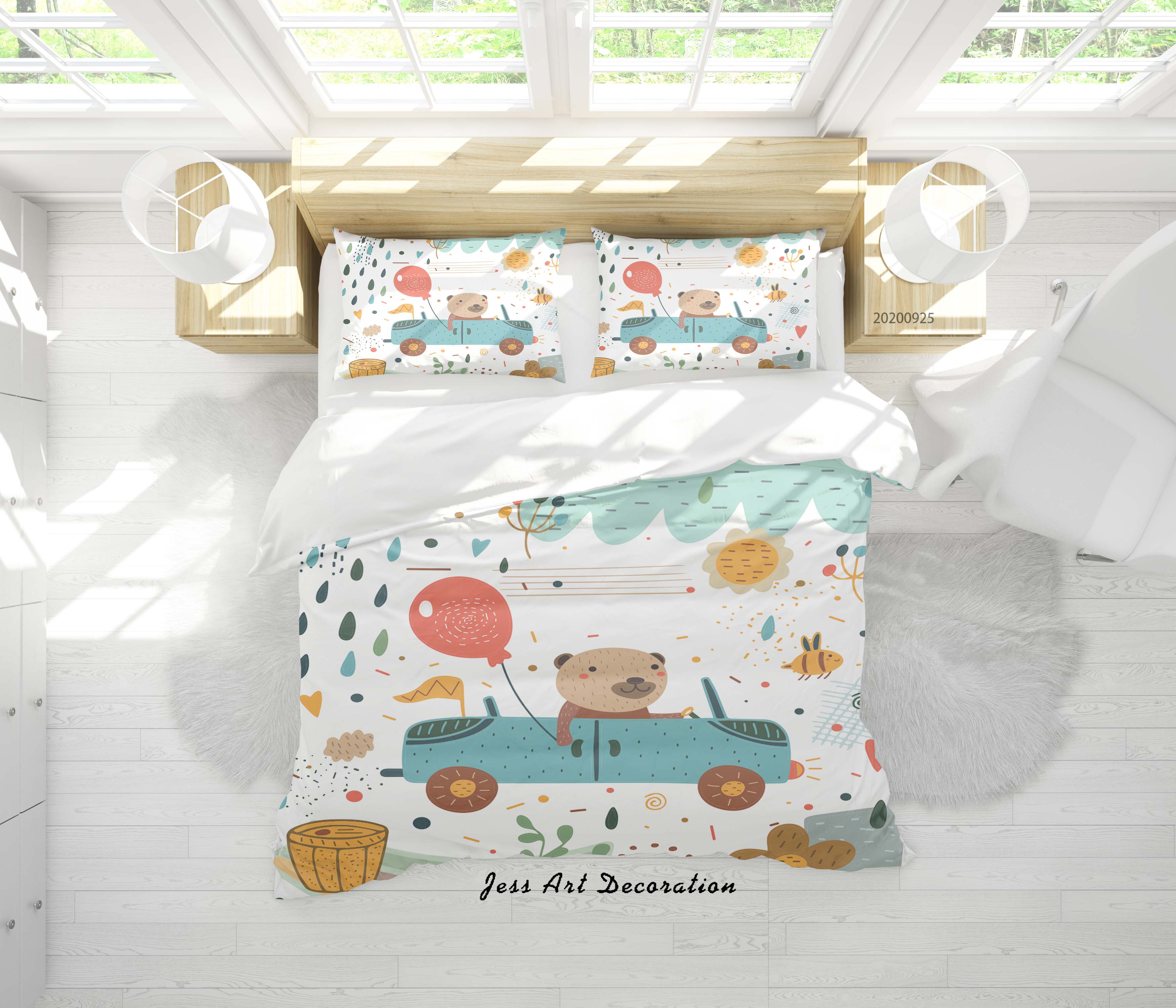 3D Cartoon Animal Baby Bear Car Quilt Cover Set Bedding Set Duvet Cover Pillowcases Wj 6451