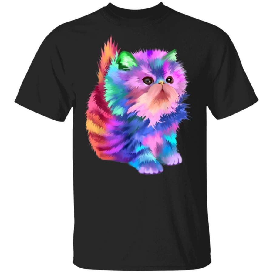 Colorful Cute Funny Rainbow Kitten Rave EDM Cat Shirt T-Shirt