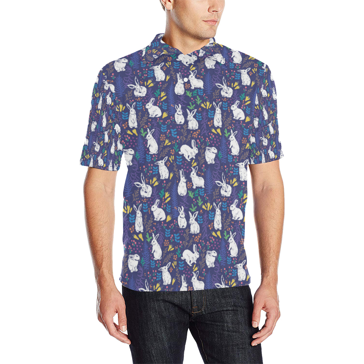 Bunny Pattern Print Design 01 Men Polo Shirt