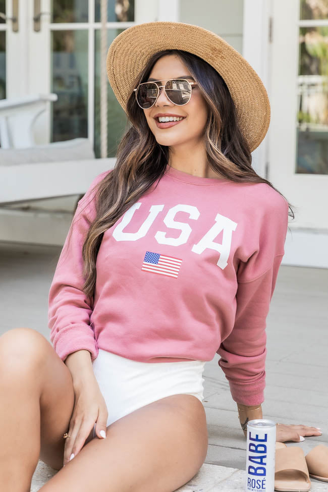 Athletic Usa Flag Mauve Graphic Sweatshirt