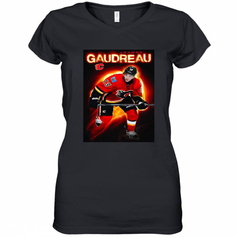 International Calgary Flames Johnny Gaudreau Premium Wall Women’s V-Neck T-Shirt