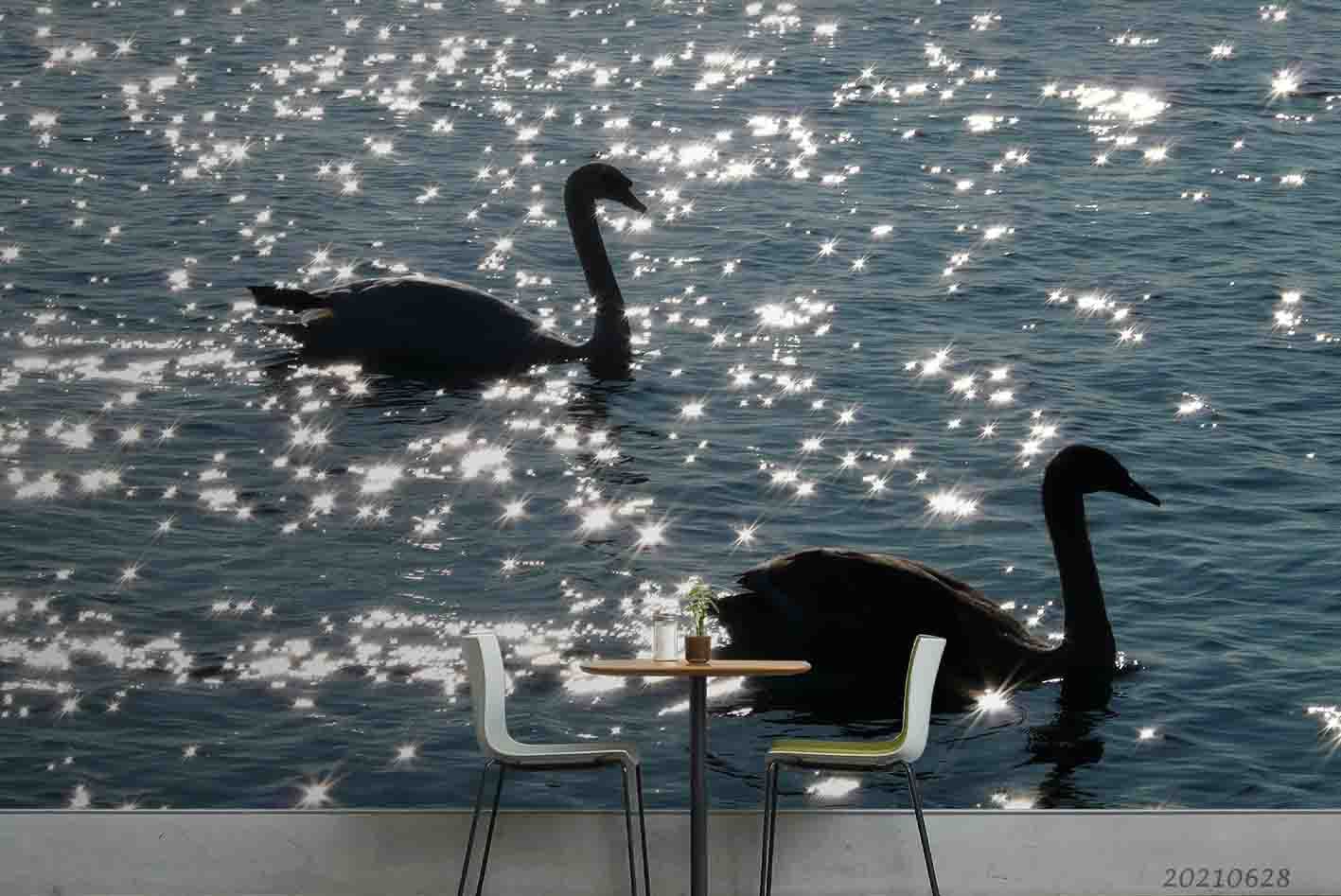 3D Animal Swan Lake Wall Mural Wallpaper Lqh 264