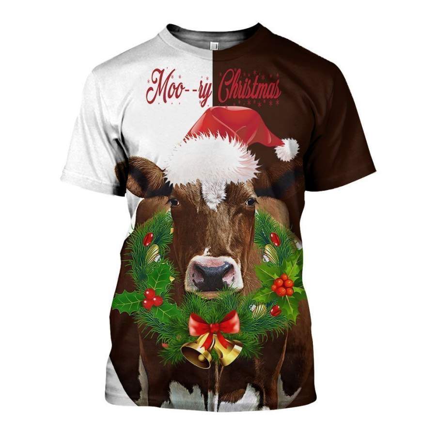 3D All Over Printed Dairy Cow Christmas art Shirts