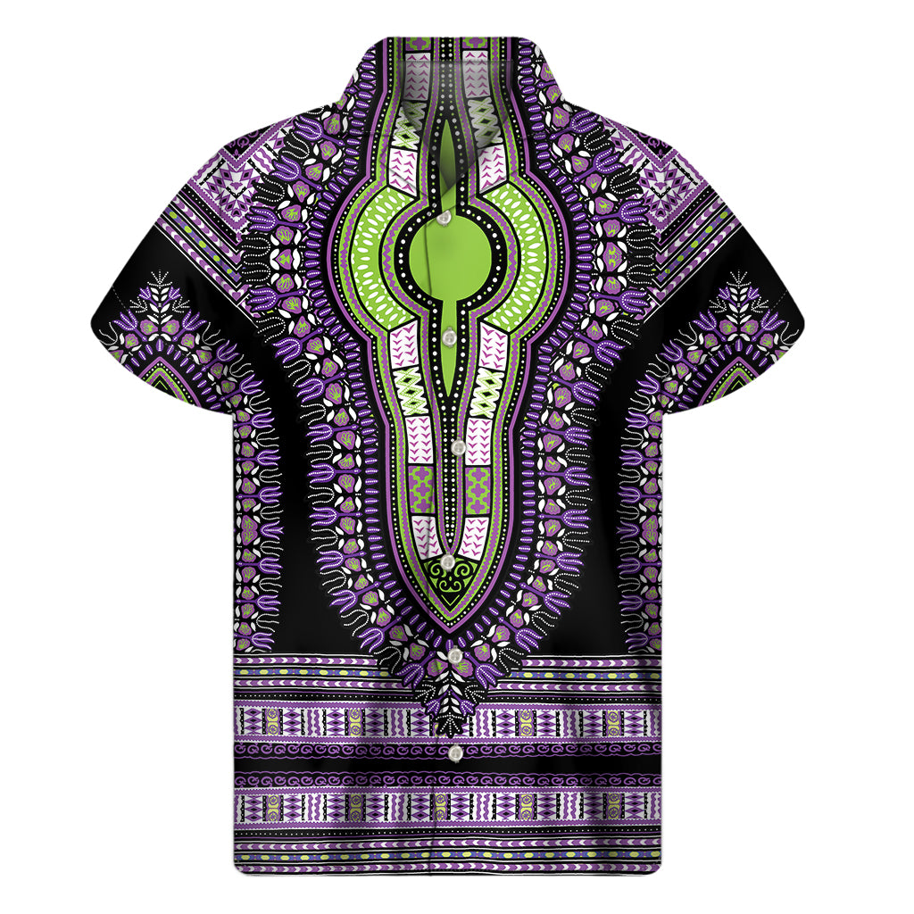 Black And Purple African Dashiki Print Men’S Short Sleeve Shirt