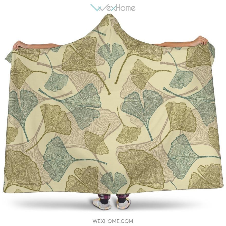 Ginkgo Leaves Design Pattern Hooded Blanket