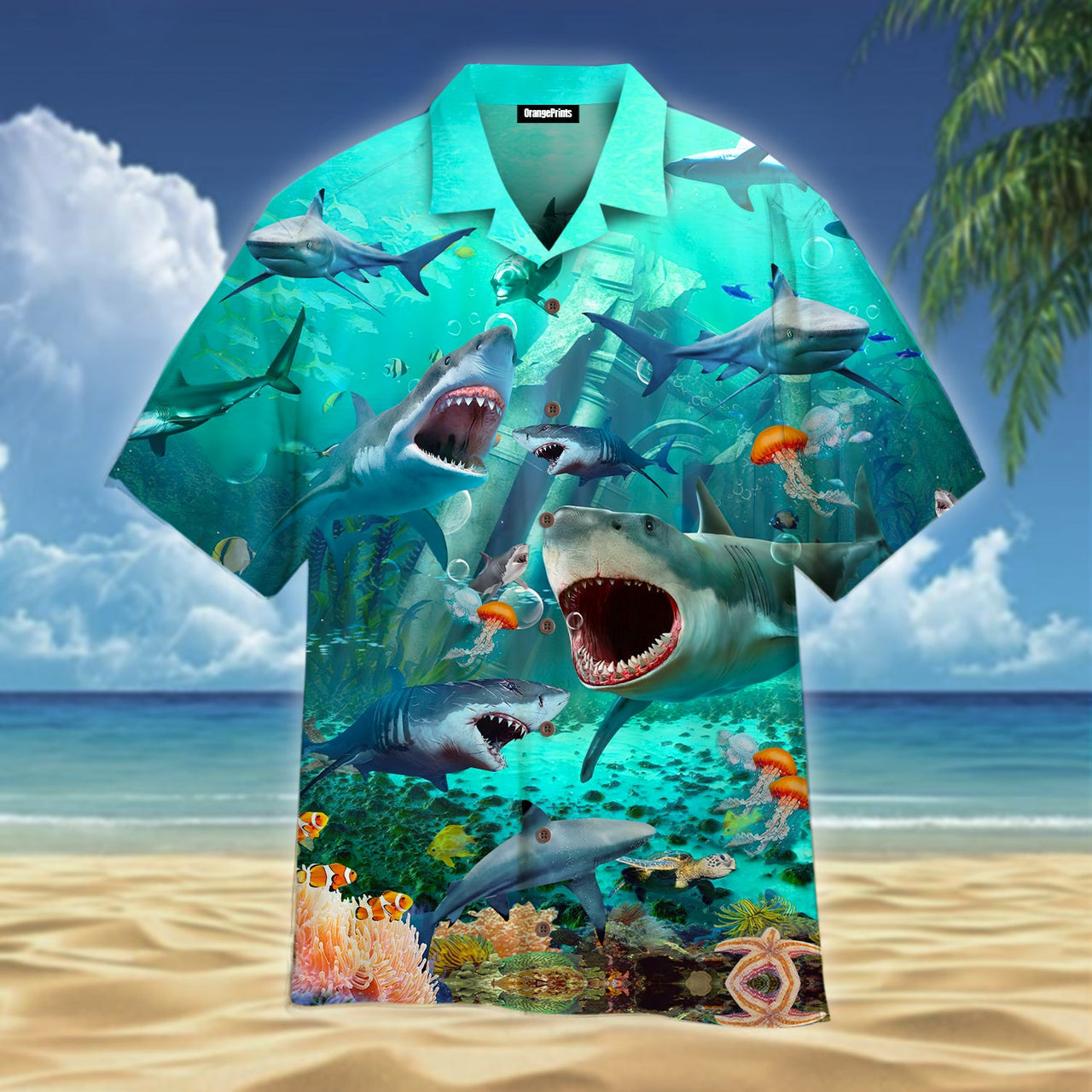 Shark War Undersea Aloha Hawaiian Shirt | For Men & Women | Hw427