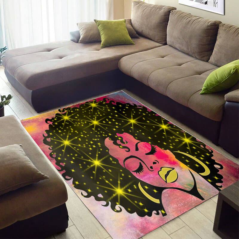 Inspired African American Rug Pretty Natural Hair Black Queen Stars Colorful Hair African Large Rug African Themed Home Decor WBG4076