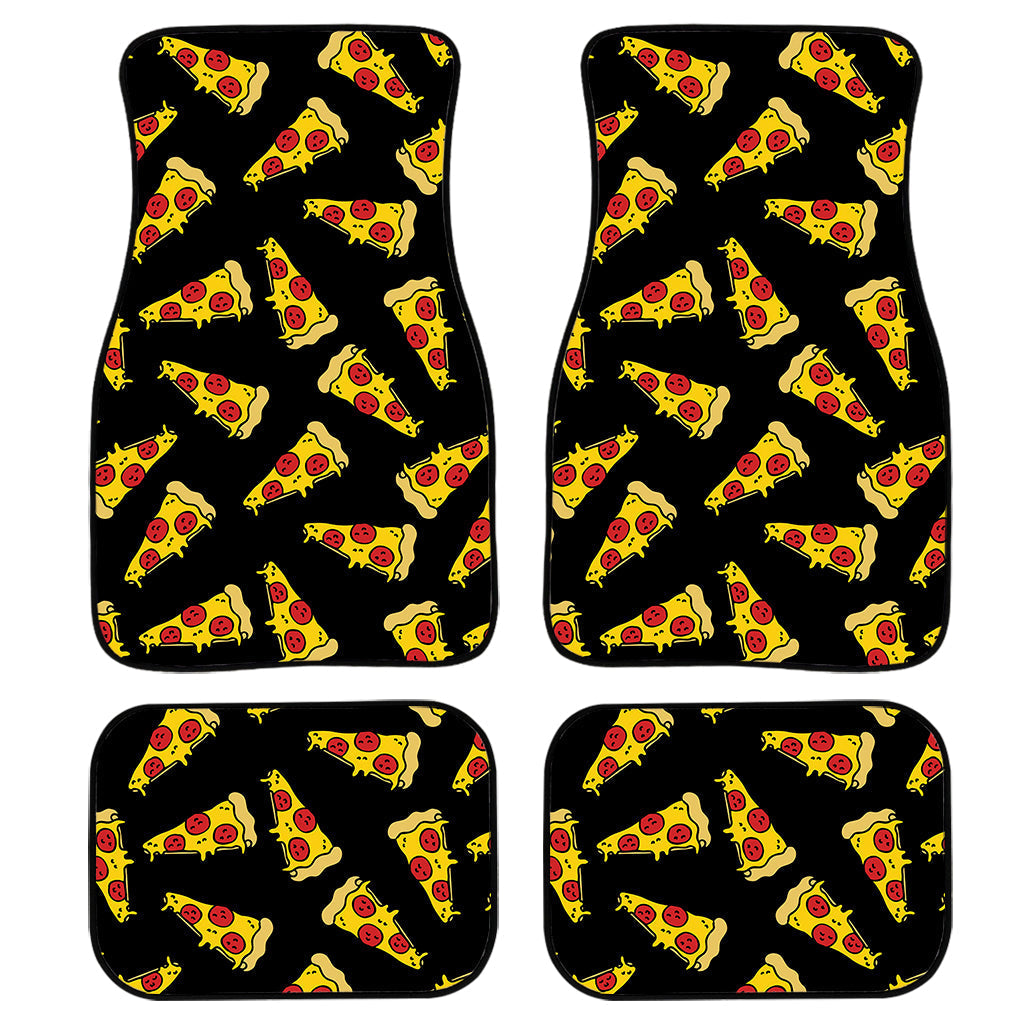 Black Pizza Pattern Print Front And Back Car Floor Mats, Front Car Mat