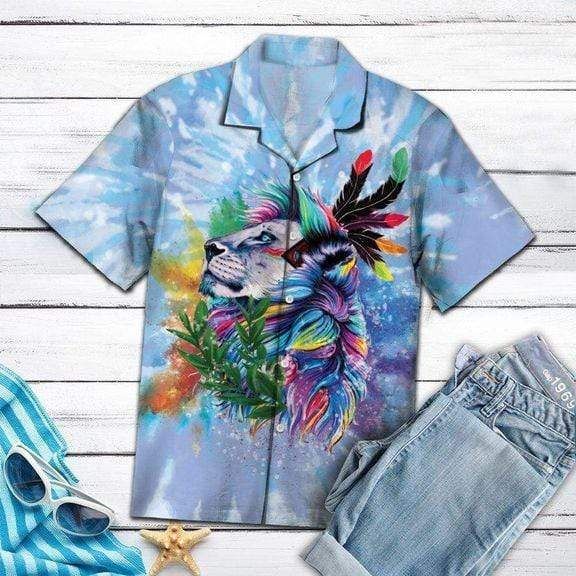 Native American Lion Colorful Feather Hawaii Aloha Shirts Ha48303