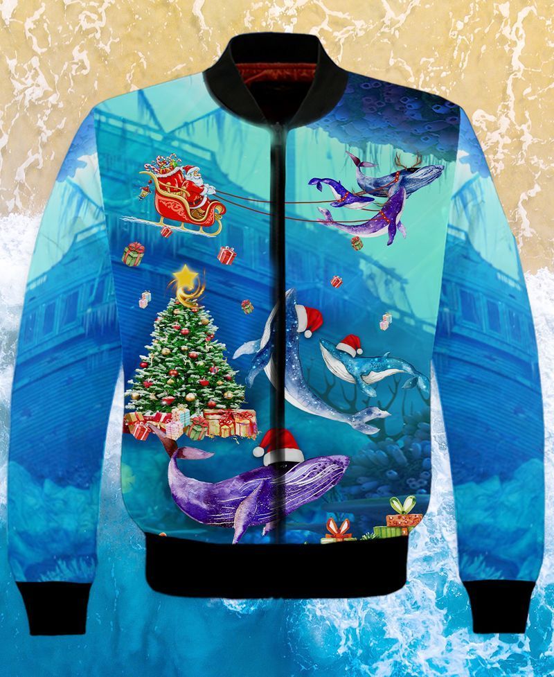 Whales For Christmas Holiday 3D Full Print Bomber