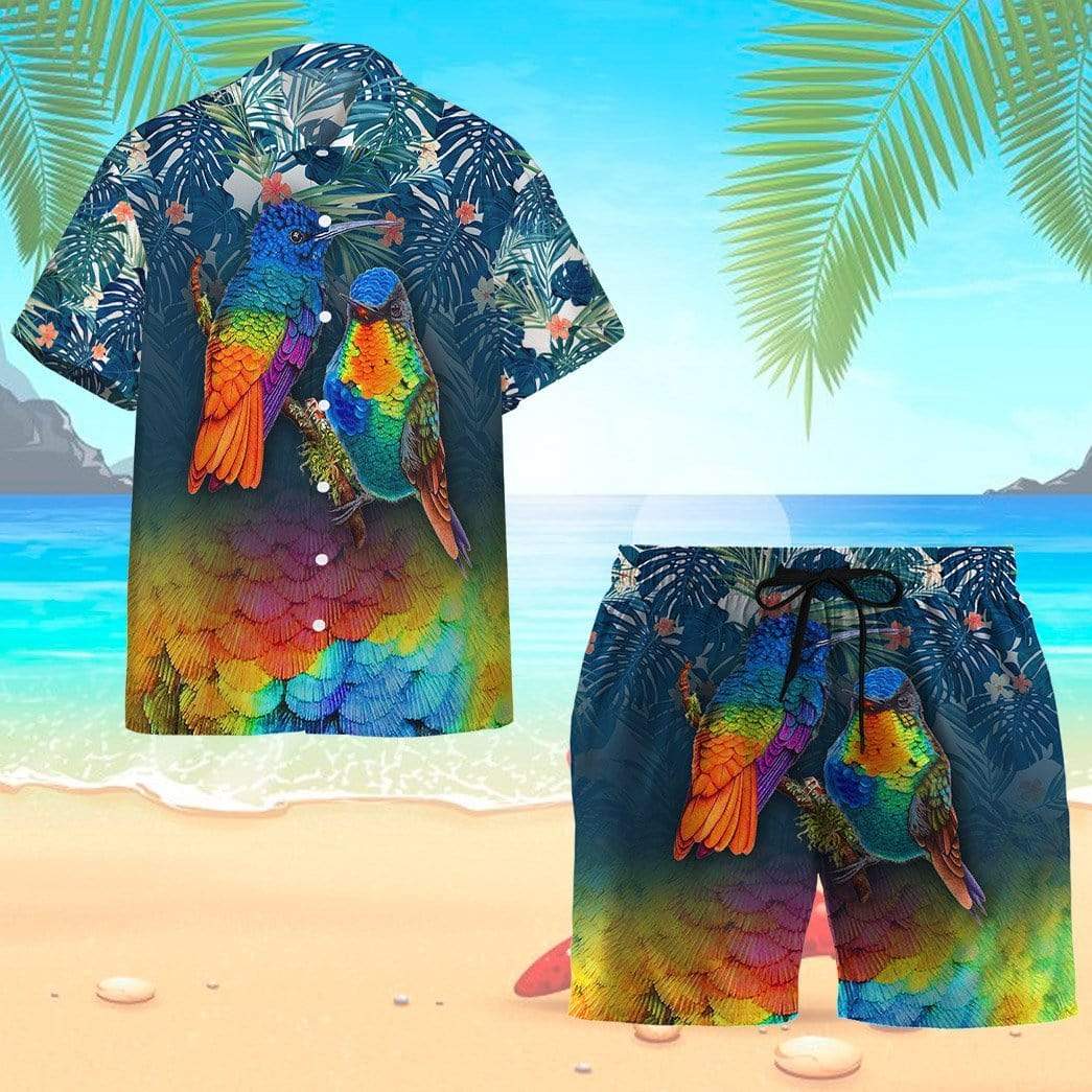 Colorful Hummingbird Hawaii Shirts Swim Trunks Beach Shorts Ha39787