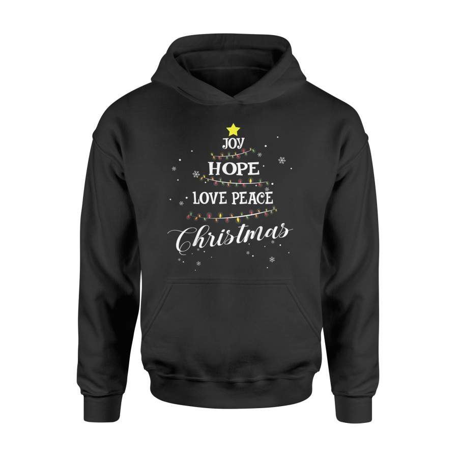 Christmas T Shirt Joy Hope Love Peace Christmas Tree T-Shirt – Standard Hoodie