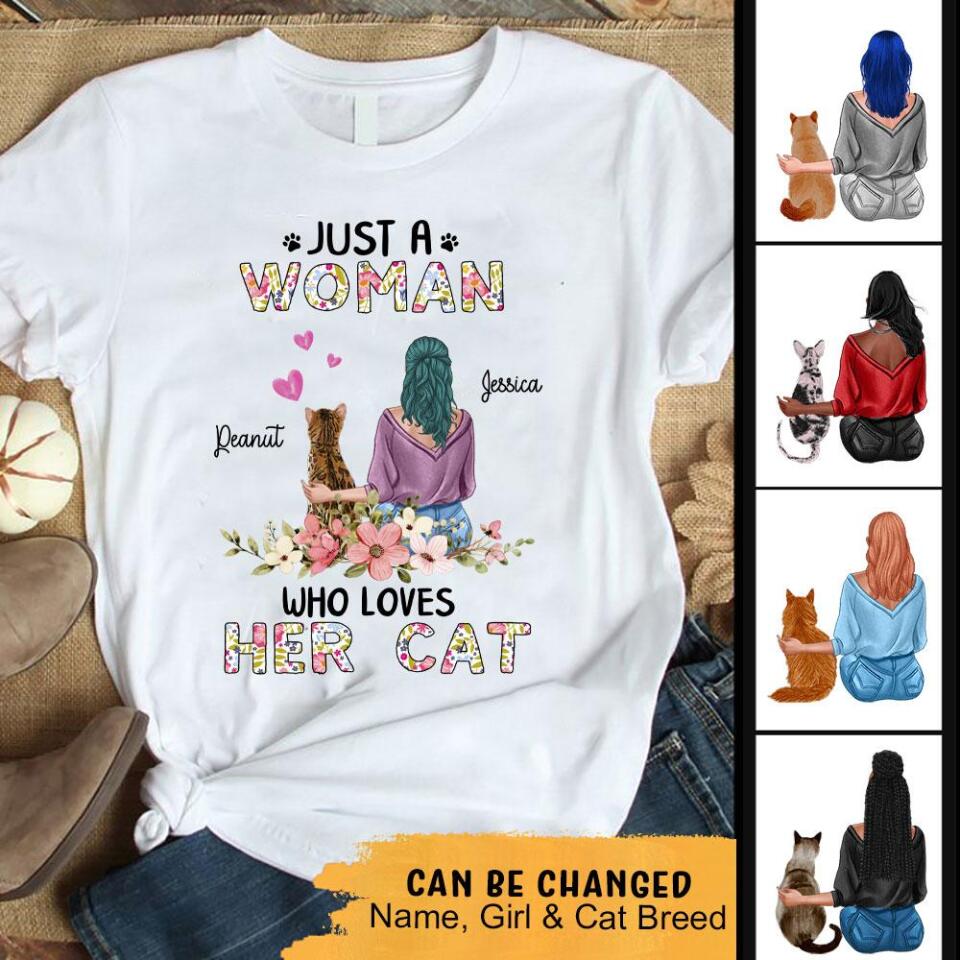 Just A Woman Who Loves Her Cat, Personalized T Shirts Gift For Cat Lover – Trending Personalized