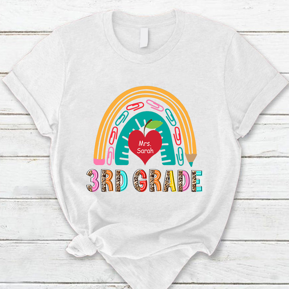 Personalized Third Grade Leopard Colorful Font, Rainbow Back To School T-Shirt For Teacher Hn98 Pa00