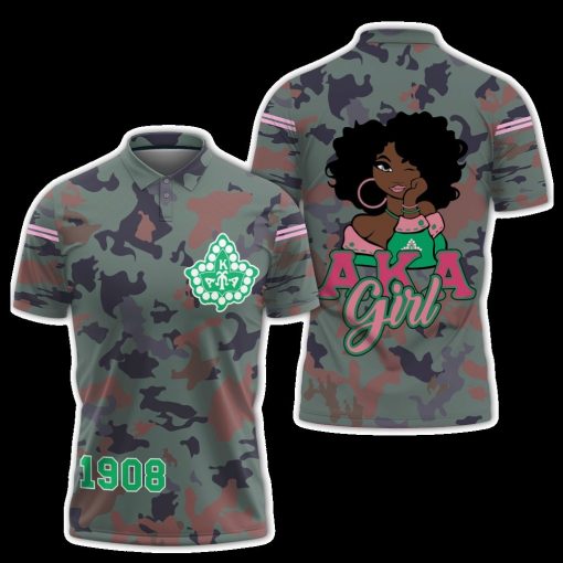 Alpha Kappa Alpha Aka Girl 1908 Camo Background Polo Shirt