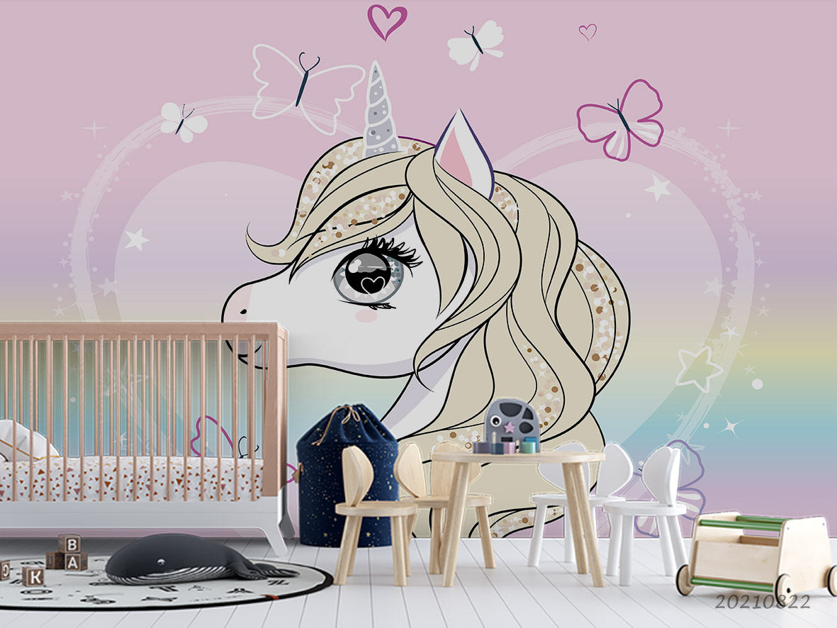 3D Cartoon Animal Unicorn Wall Mural Wallpaper Lqh 420