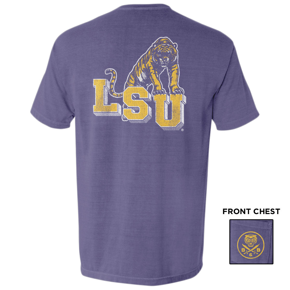 B&B Dry Goods LSU Tigers Retro Step Garment Dyed Pocket T-Shirt – Grape