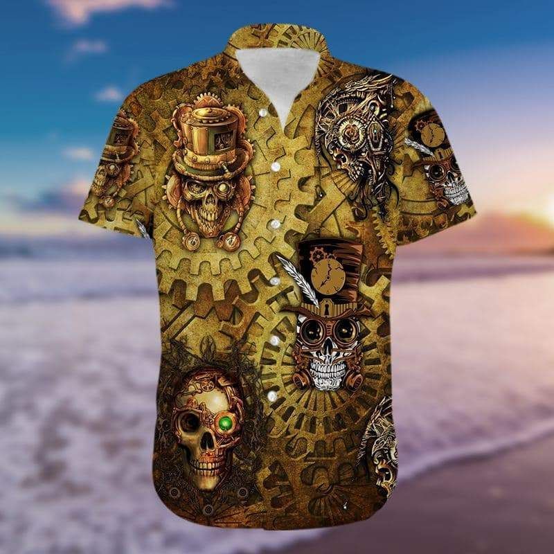 Cover Your Body With Amazing Vintage Skull Steampunk Hawaii Aloha Shirts H Ha41994