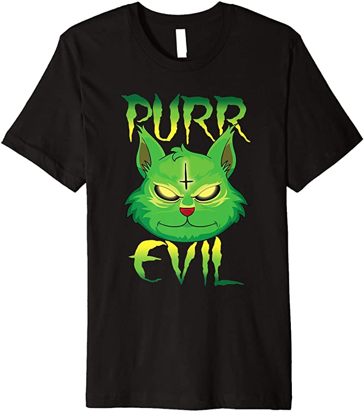 Satanic cat kitten Purr Evil 666 pentagram Halloween Premium T-Shirt