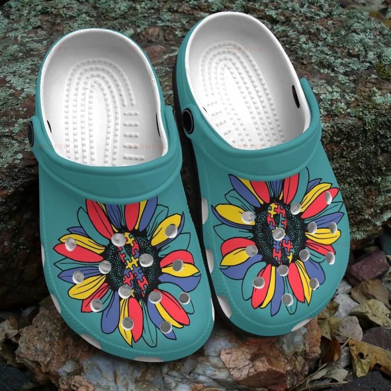 Colorful Sunflower Autism Gift For Lover Rubber clog Shoes Comfy Footwear 2