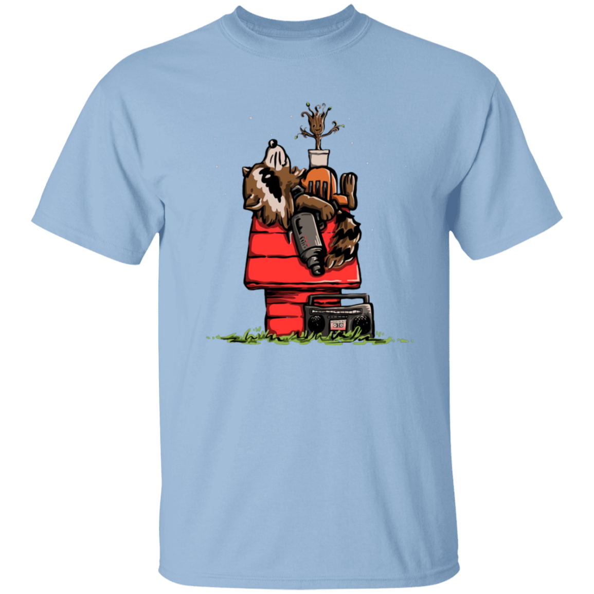 Rocket And Groot In Snoopys World T-shirt