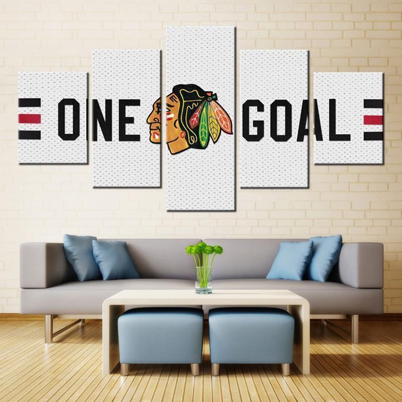 Chicago Blackhawks Logo 7 Ice Hockey 5 Panel Canvas Art Wall Decor