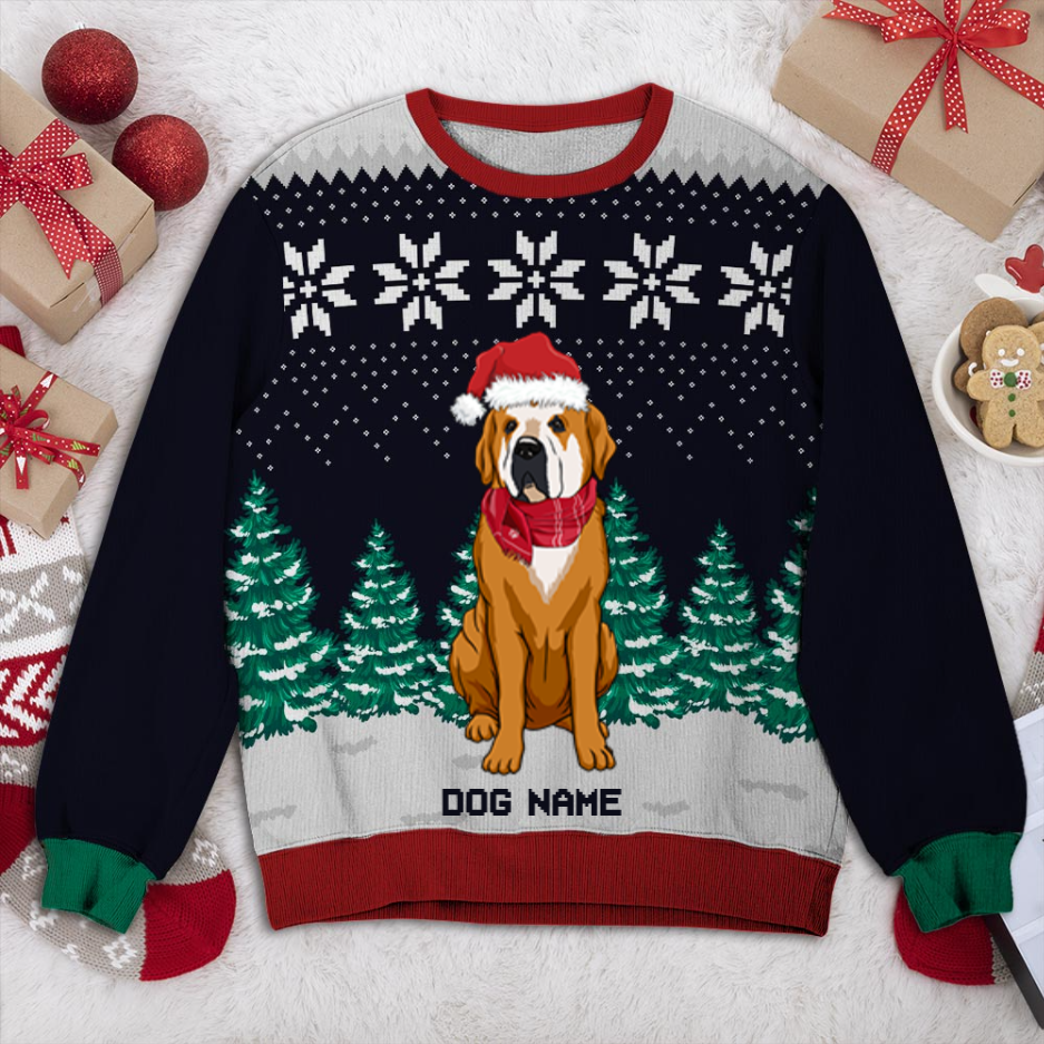 Spanish Mastiff Dog And Christmas Tree Personalized Sweater, Dog Ugly Christmas Sweater