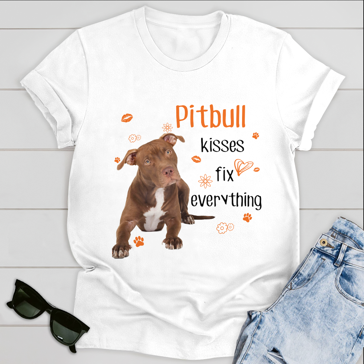 Dog T-shirt Pitbull Kisses Fix Everything