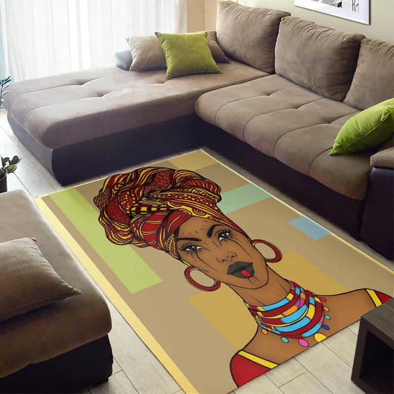 Trendy African Rug Pretty Natural Hair African Woman African Design Floor Carpet African Inspired Home Decor WBG4098