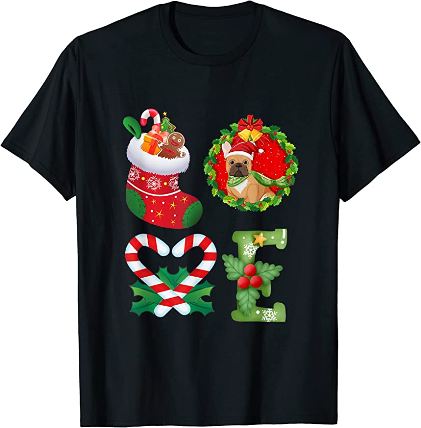 Ugly Christmas Bulldog With Christmas Hats Design Santa Dog T-Shirt