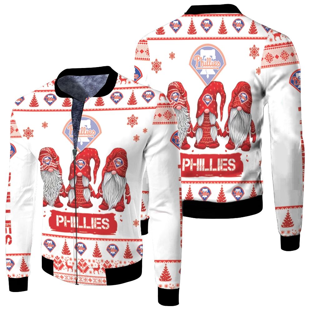 Christmas Gnomes Philadelphia Phillies Ugly Sweatshirt Christmas 3D Fleece Bomber Jacket