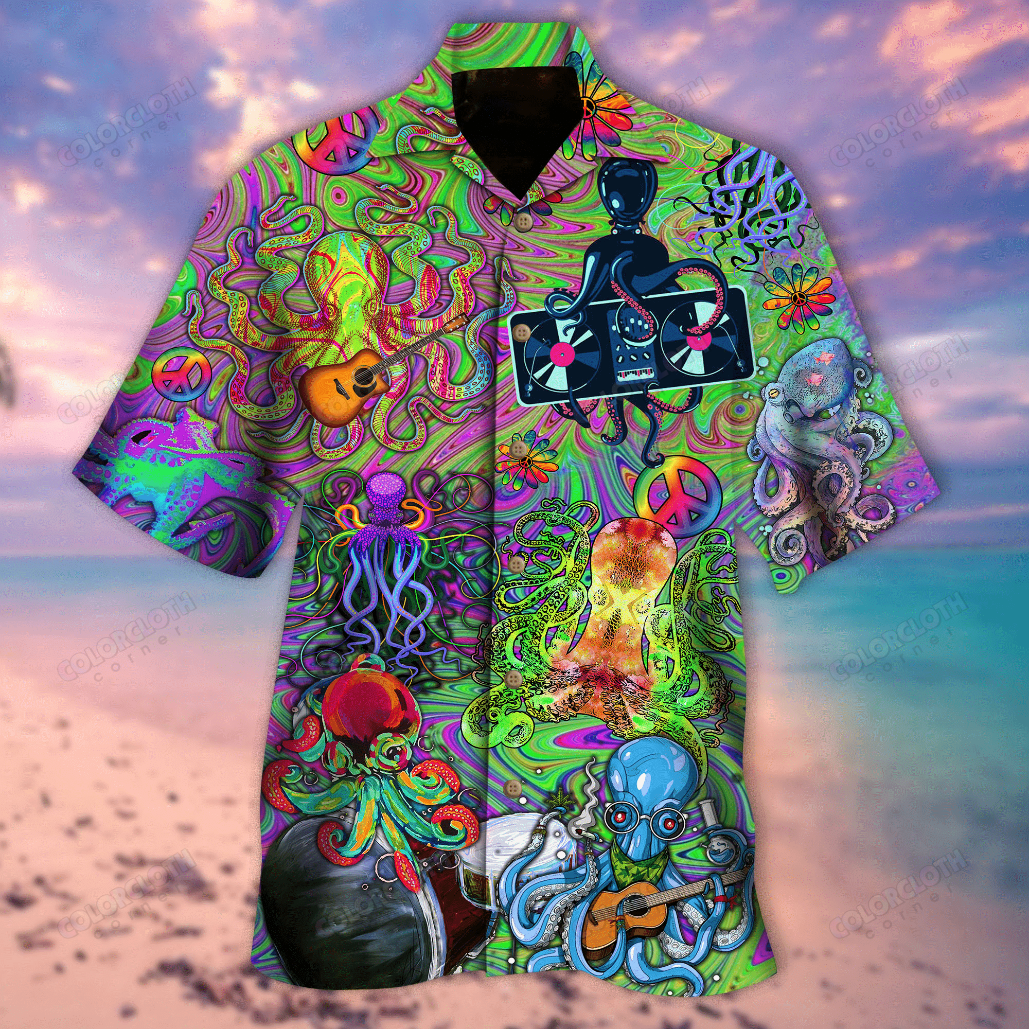 Hippie Octopus Love Music Hawaiian Shirt Re Ha9876