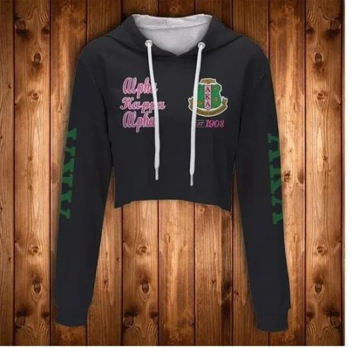 Alpha Kappa Alpha Sorority Founded 1908 Emblem Black Crop Top Hoodie