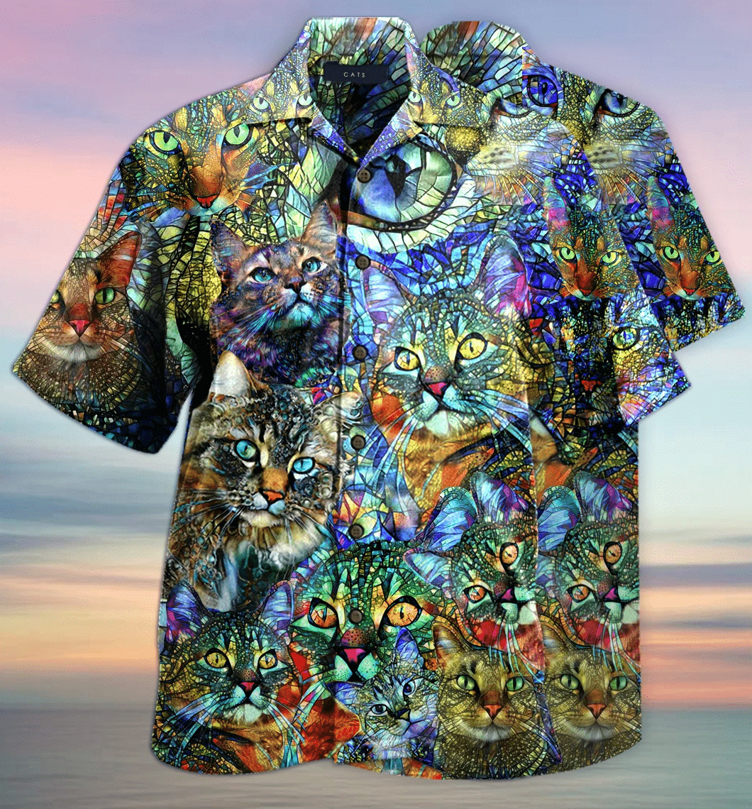 High Quality Christmas Kaleidoscope Cat Hawaii Aloha Shirts Ha55516