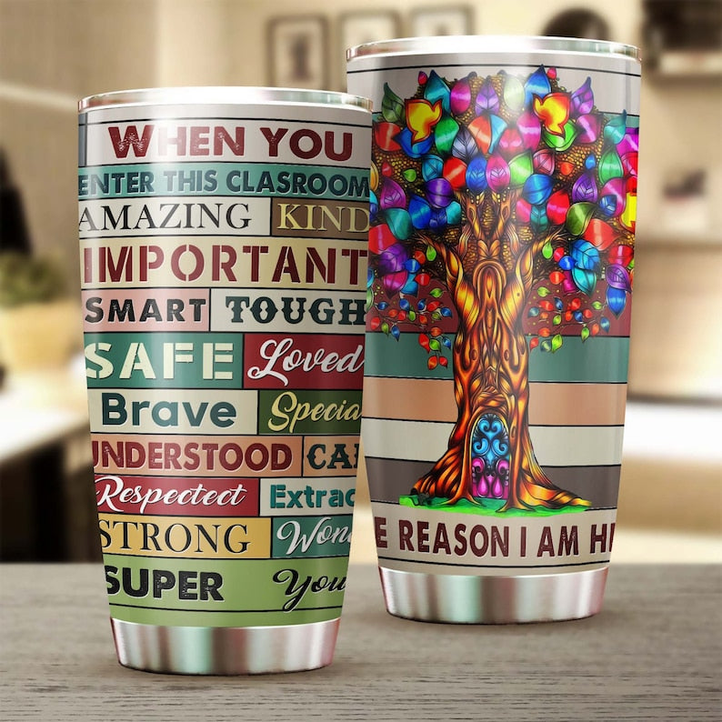 Teacher Colorful Tree Stainless Steel Tumbler -Teacher Gift -Appreciation Gift – Teacher Thank You Gift – Counselor Gift