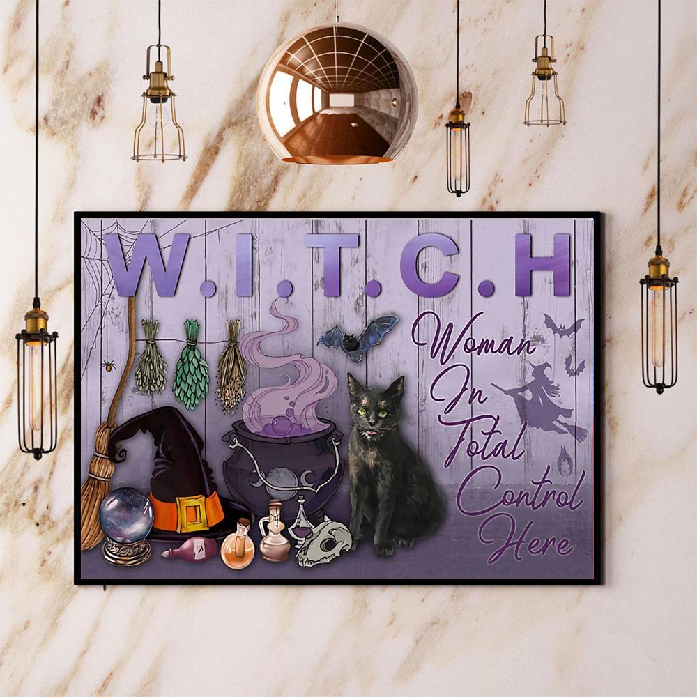 Cat Witch Woman In Total Control Here Halloween Gift Paper Canvas Prints Poster Wall Art Decor