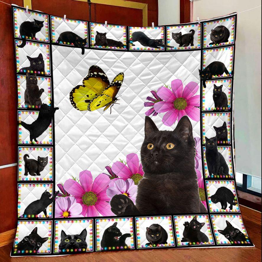 Black Cat Flower & Butterfly – Quilt Blanket