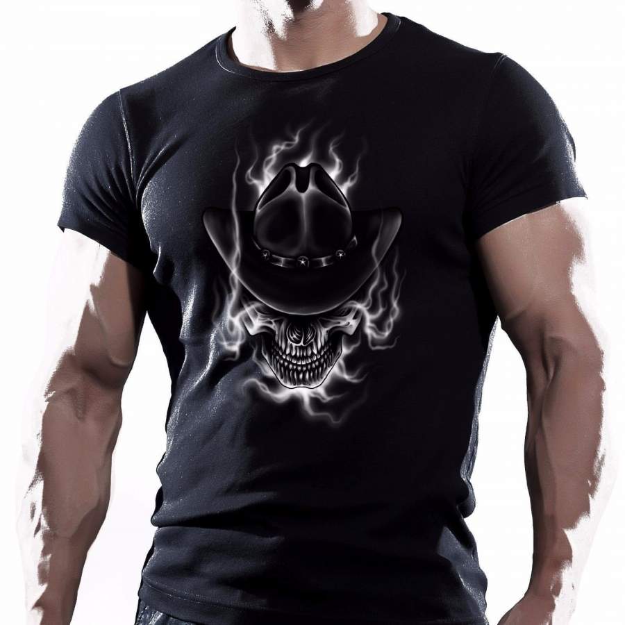 Western Mens Dead Cowboy Skull Short Sleeve T-Shirt