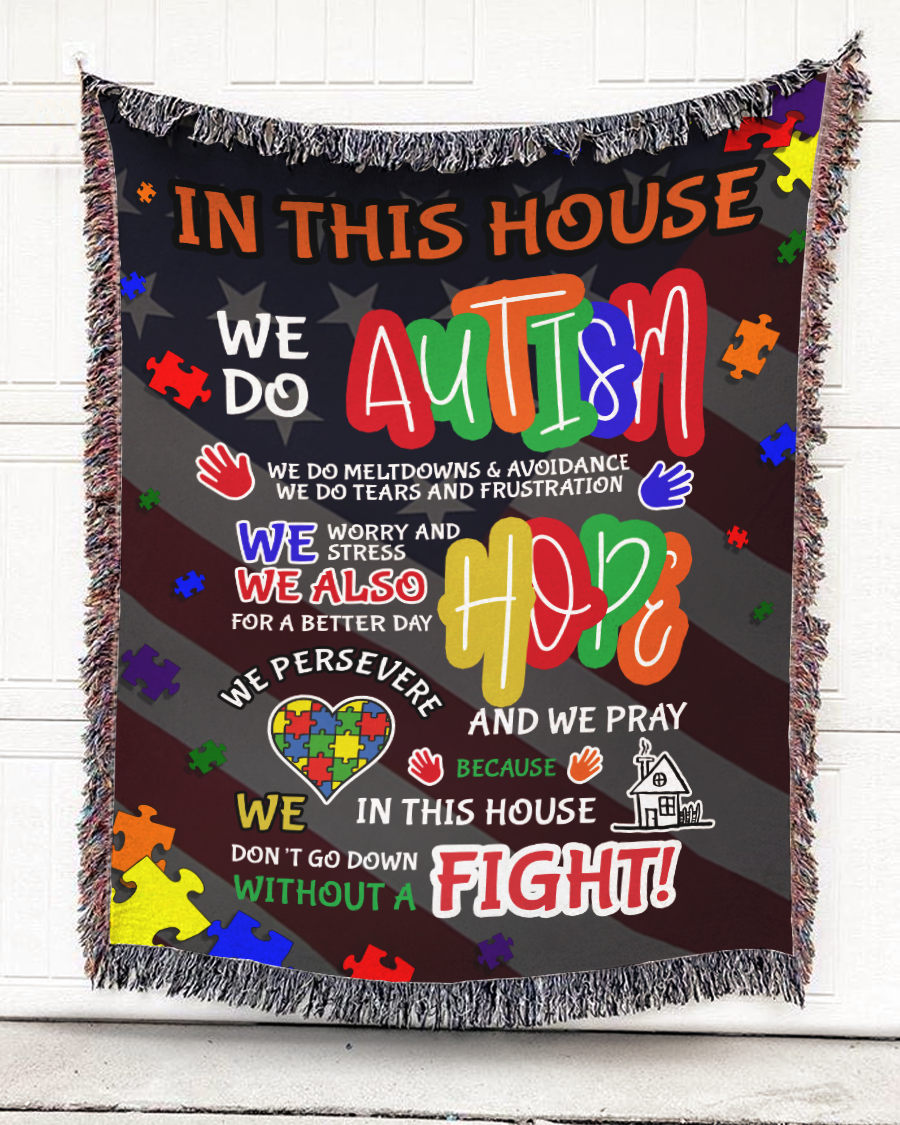 Woven Throw Autism Awareness Gift, We Do Autism, Cotton Blanket