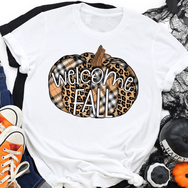 Welcome Fall Pumpkin Leopard Happy Fall T-Shirt