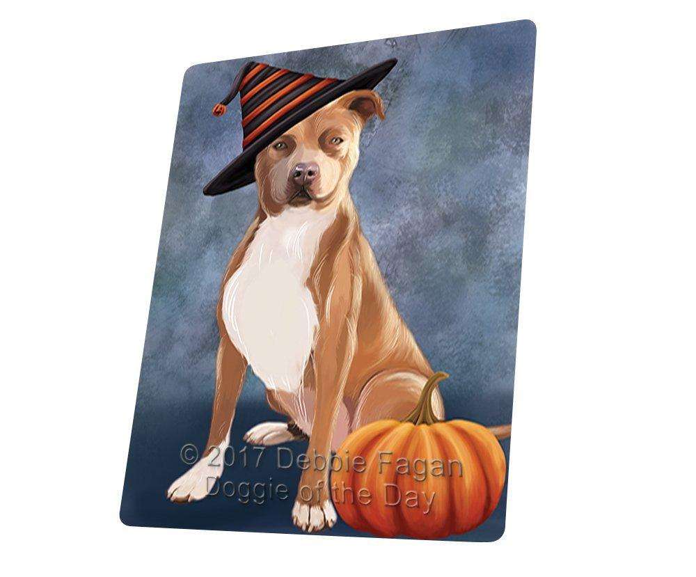 Happy Halloween Pit Bull Dog Wearing Witch Hat With Pumpkin Art Portrait Print Woven Throw Sherpa Plush Fleece Blanket D055