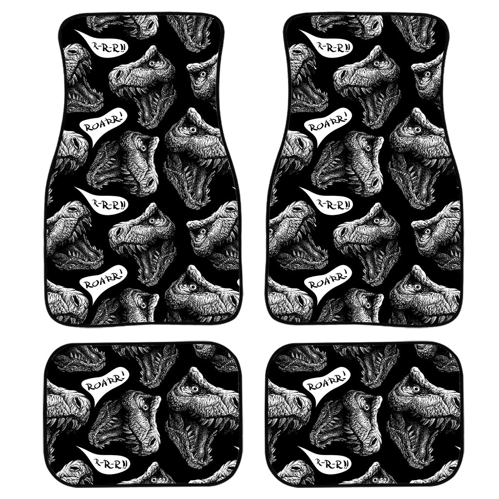 Black And White T-Rex Dinosaur Print Front And Back Car Floor Mats