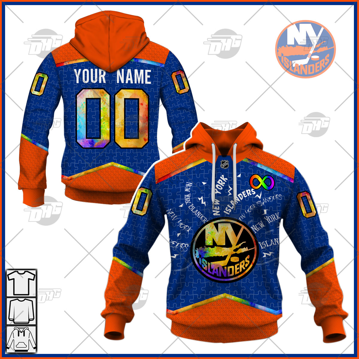 Personalized New York Islanders Jersey Custom Autism Hoodie Personalize Hoodie