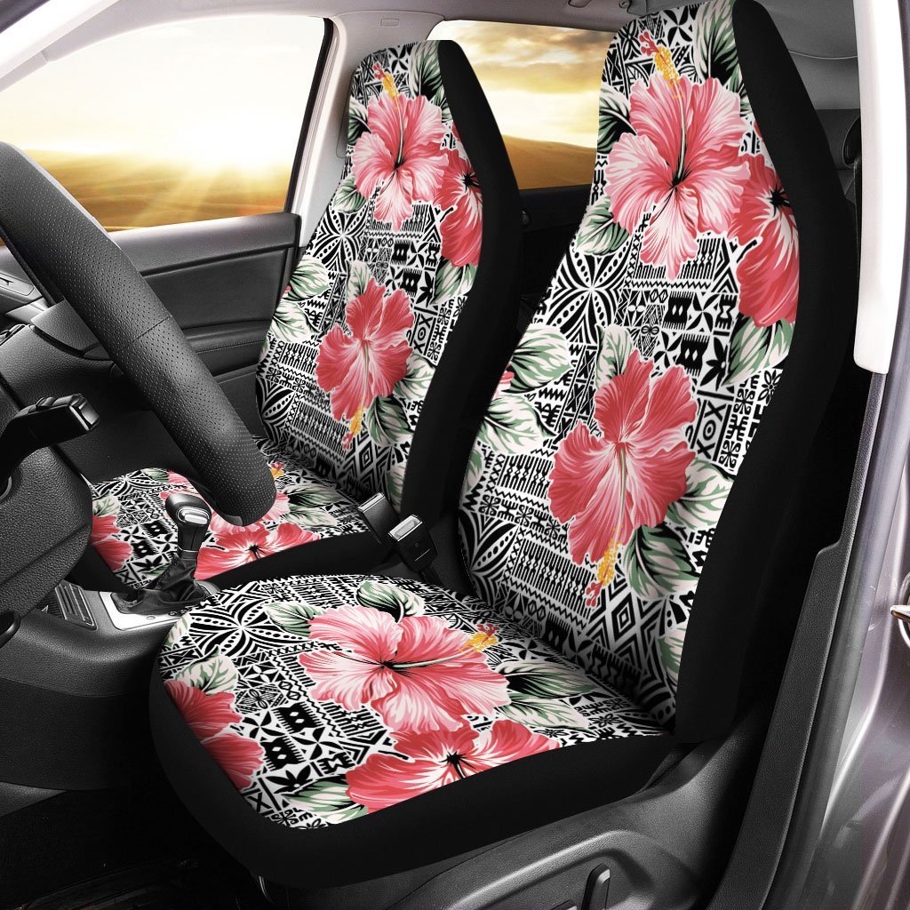 Polynesian Car Seat Cover – Pink Hibiscus Flower With Tapa Pattern – BN20