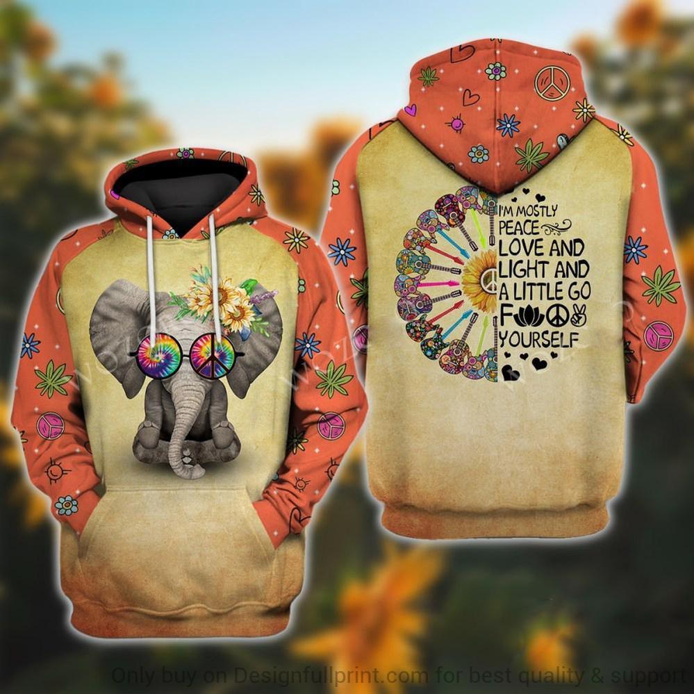 Gift For Hippie Im Mostly Peace Love And Light Elephant Yoga Unisex Hoodie Ch