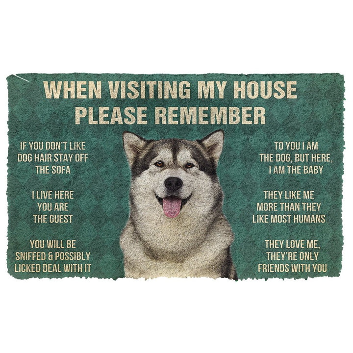 Waybackapparel Please Remember Alaskan Malamute Dogs House Rules Custom 3D Doormat