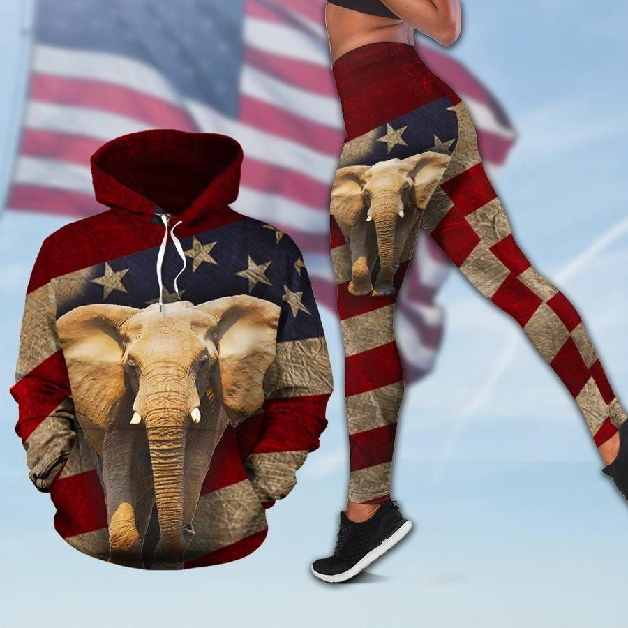 Elephant Us Flag 3D Hoodie Legging Set Combo